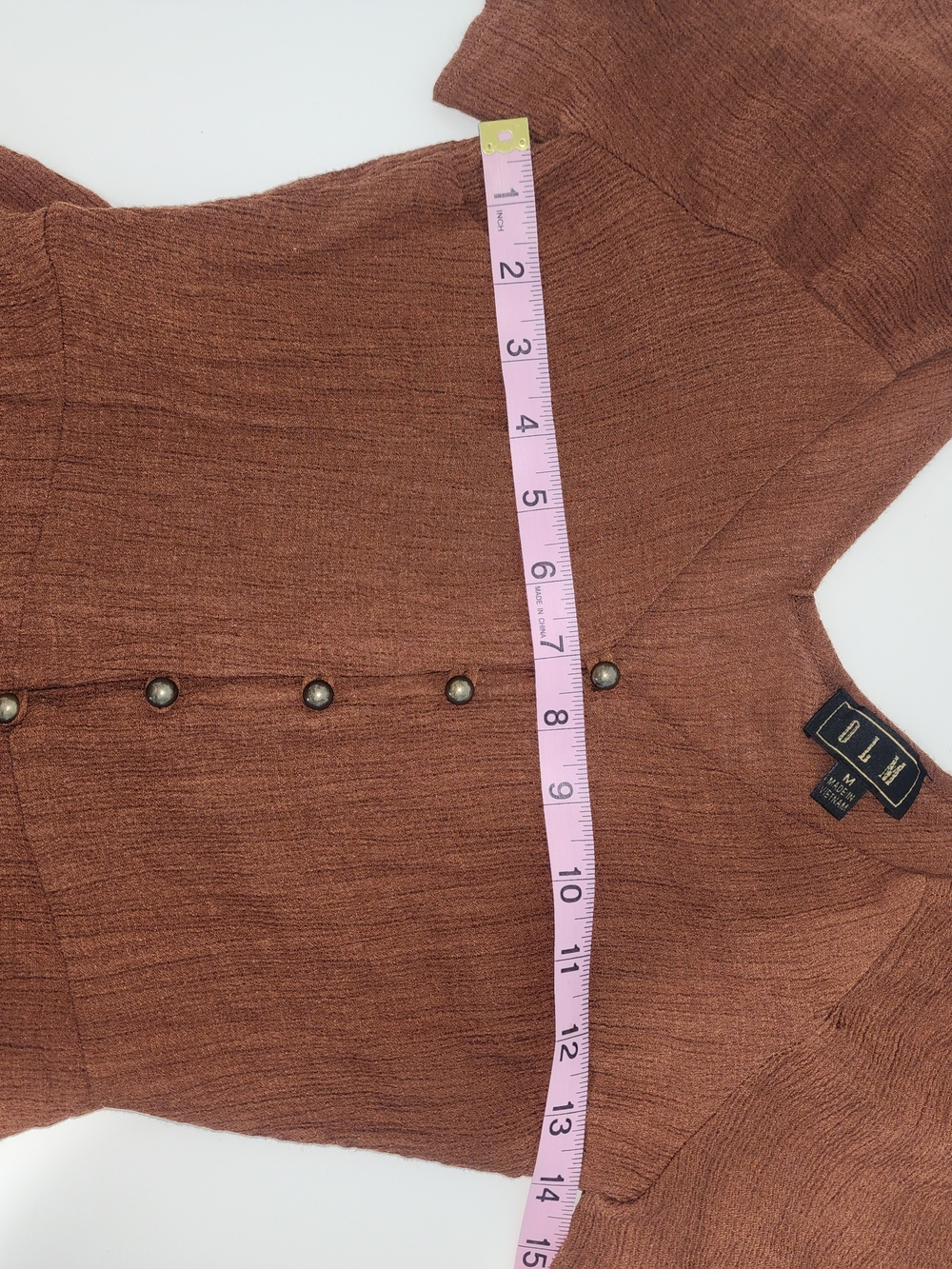 OLM Rust Brown Button-Front Puff Sleeve Top - Picture 4 of 9